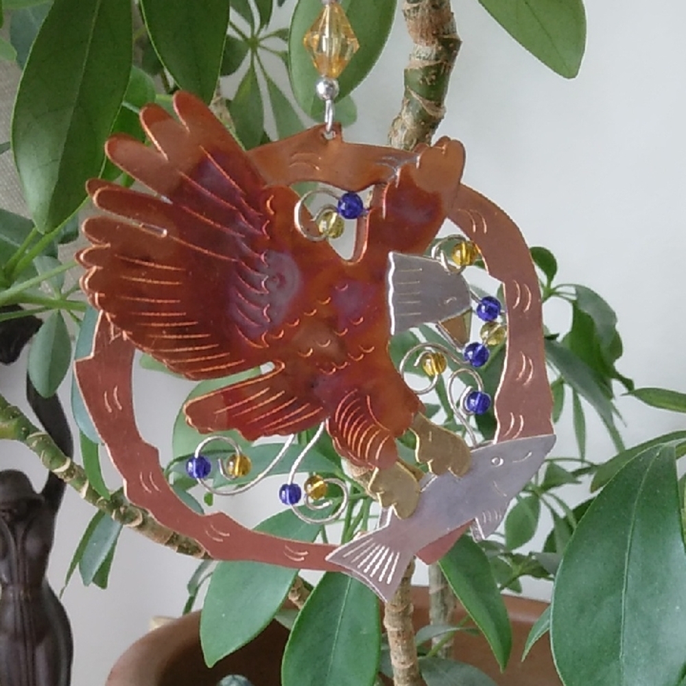 Handmade Copper Eagle Catching Fish Ornament Suncatcher